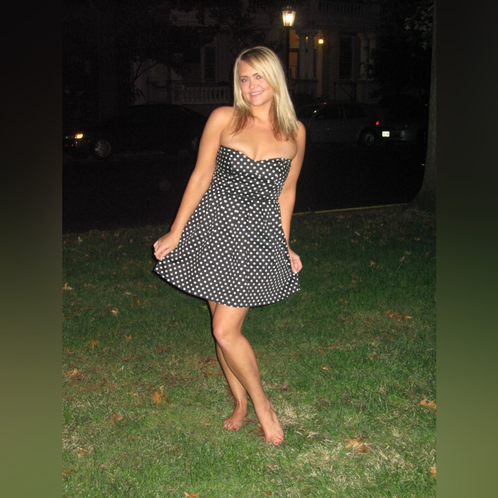 2010 Vintage, “Twee” Polka Dot Strapless Mini Dress Black & White